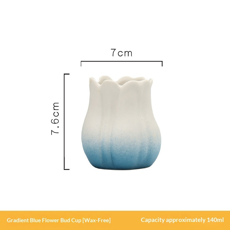 Handmade Ceramic Flower Candle Holder Tulip Design Decorative Cup