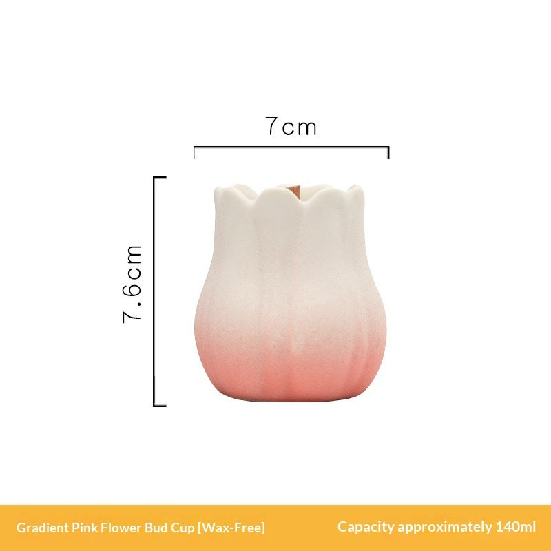 Handmade Ceramic Flower Candle Holder Tulip Design Decorative Cup