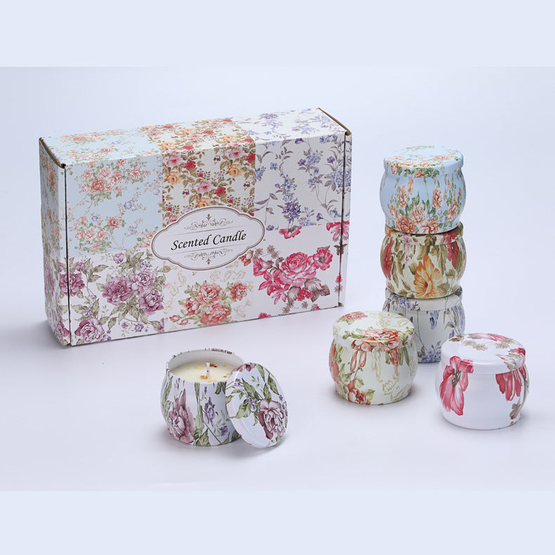 Handmade Floral Candle Set 6-Pack Soy Wax Decorative Mini Jar Candles