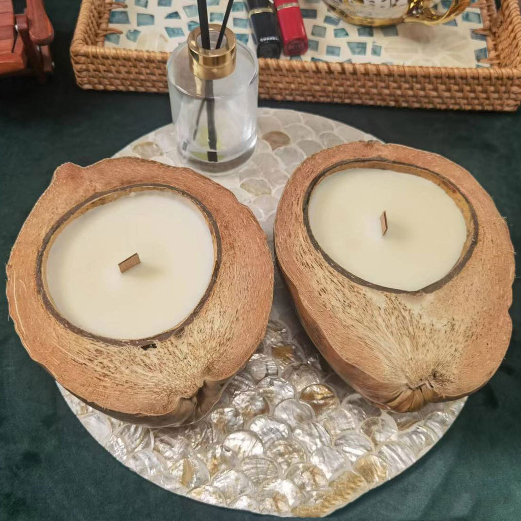 Handmade Coconut Shell Scented Candle Boat Shape Decorative Aromatherapy Candle