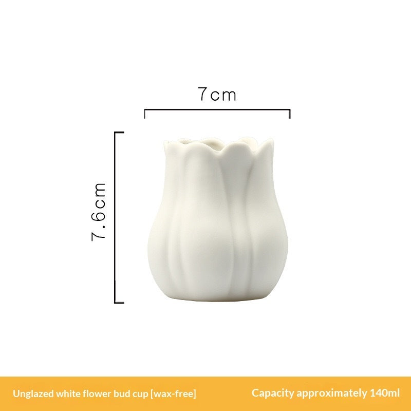 Handmade Ceramic Flower Candle Holder Tulip Design Decorative Cup