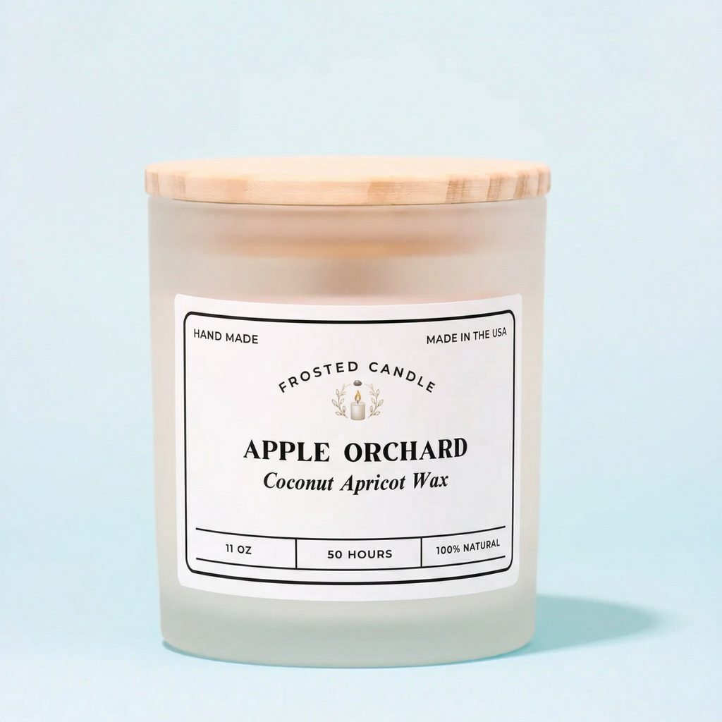 Hand-Poured 11oz Scented Candle with Frosted Glass & Wood Lid