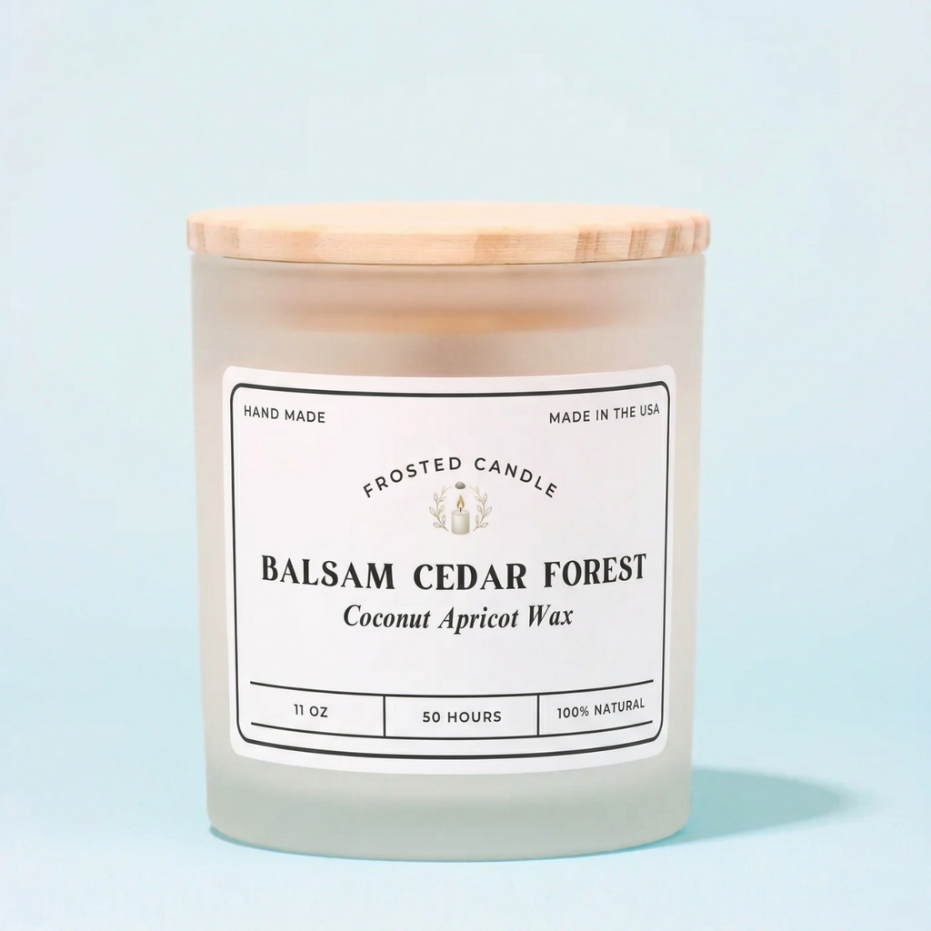 Hand-Poured 11oz Scented Candle with Frosted Glass & Wood Lid