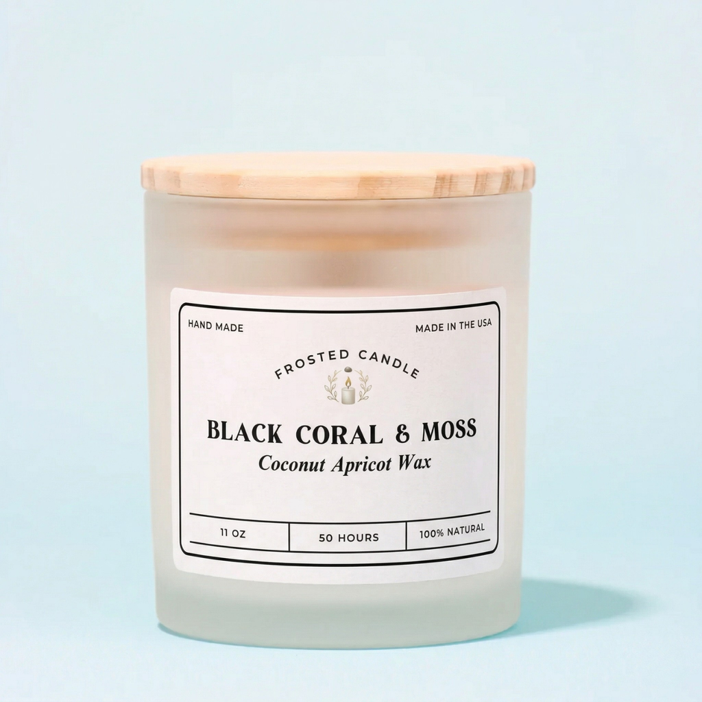 Hand-Poured 11oz Scented Candle with Frosted Glass & Wood Lid