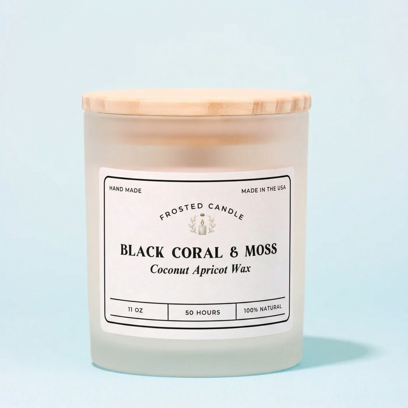 Hand-Poured 11oz Scented Candle with Frosted Glass & Wood Lid