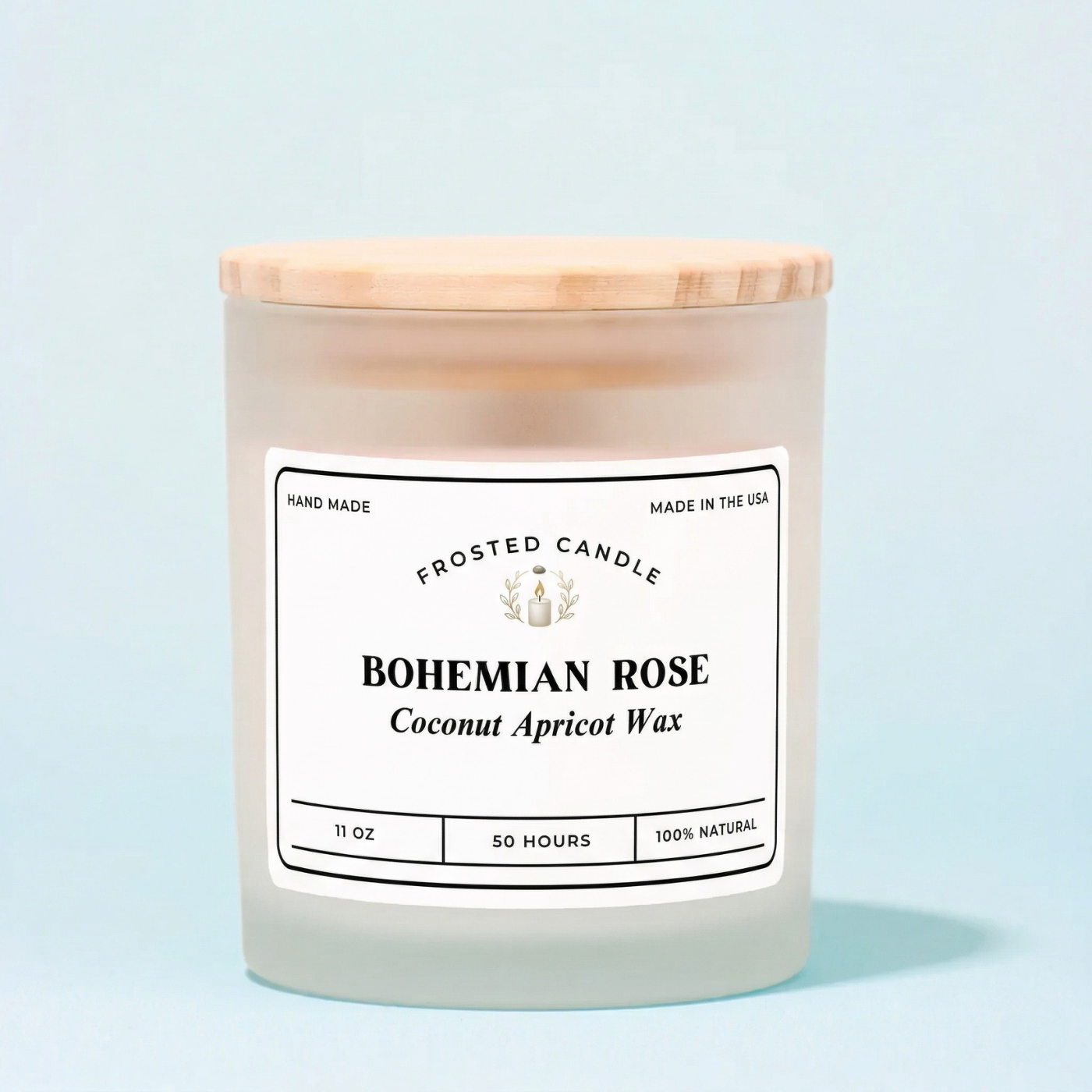 Hand-Poured 11oz Scented Candle with Frosted Glass & Wood Lid