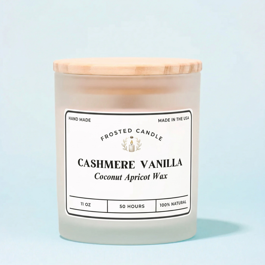 Hand-Poured 11oz Scented Candle with Frosted Glass & Wood Lid
