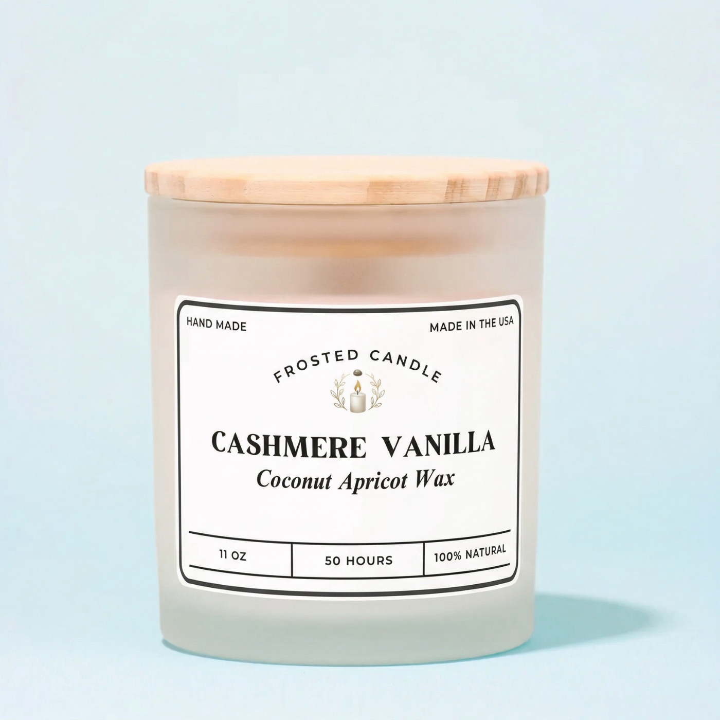 Hand-Poured 11oz Scented Candle with Frosted Glass & Wood Lid