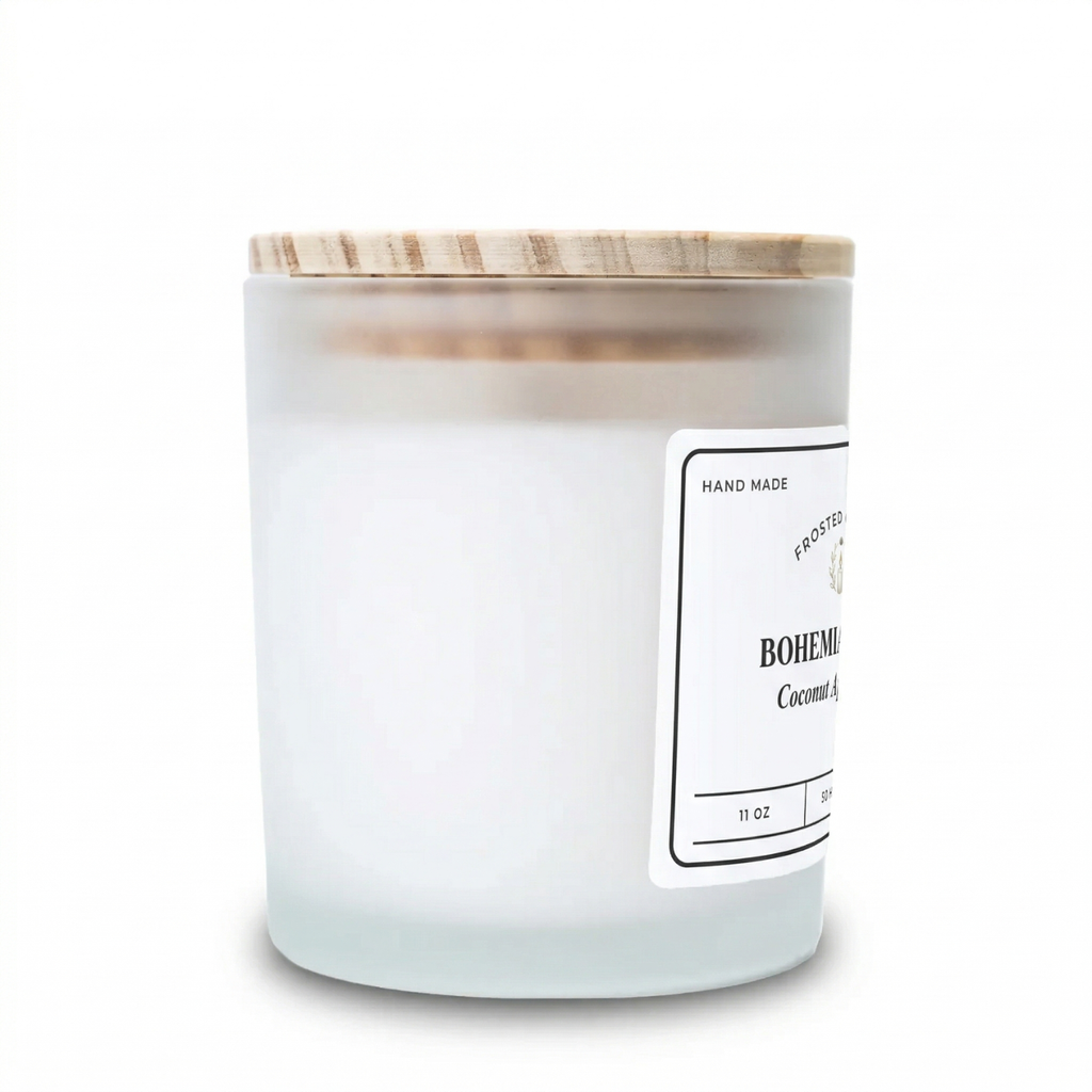 Hand-Poured 11oz Scented Candle with Frosted Glass & Wood Lid