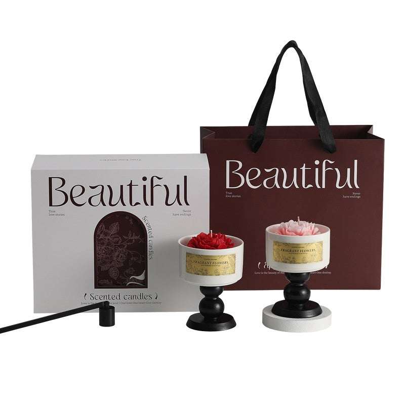 Floral Scented Soy Candle Gift Set Tulip Design with Tote Bag