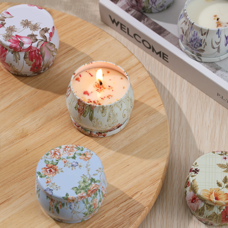 Handmade Floral Candle Set 6-Pack Soy Wax Decorative Mini Jar Candles