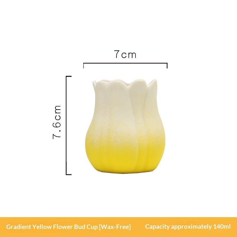 Handmade Ceramic Flower Candle Holder Tulip Design Decorative Cup