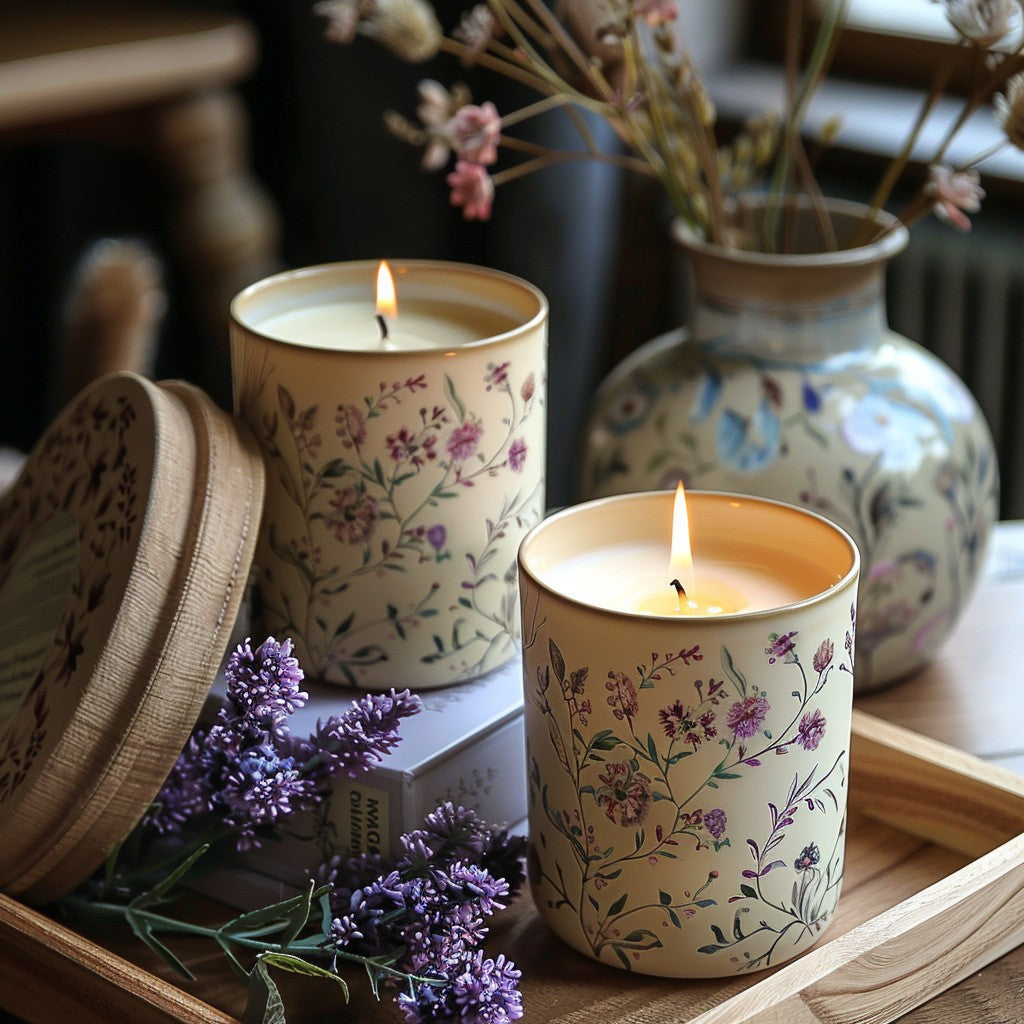 Lavender Scented Soy Candle in Ceramic Cup Handmade Aromatherapy Indoor Fragrance