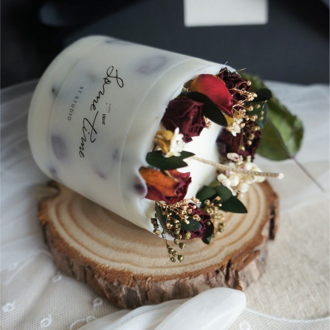 Handcrafted Rose Candle Gift Box Set with Dried Flowers and Matches Home Decor Gift