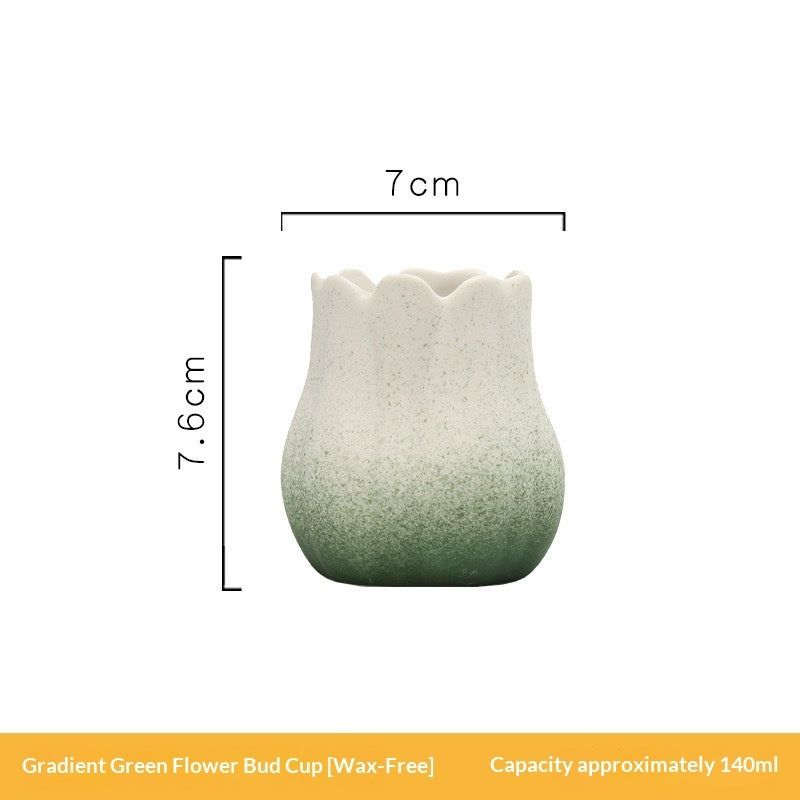 Handmade Ceramic Flower Candle Holder Tulip Design Decorative Cup