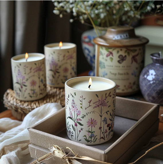 Lavender Scented Soy Candle in Ceramic Cup Handmade Aromatherapy Indoor Fragrance